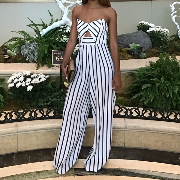 Pants - Striped Keyhole Jumpsuit